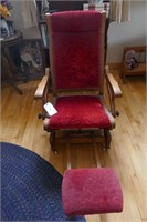 ANTIQUE ROCKING CHAIR W/ BUILT IN FOOT STOOL