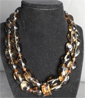 Double Stand Polished Stone Bead Necklace