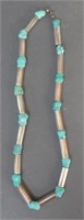 Silver Tube & Nugget Turquoise Bead Necklace