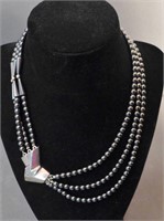 Sterling & Hematite Bead Necklace