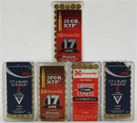 (5) boxes of .17 HMR ammo to include; (2) boxes
