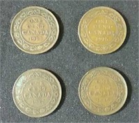 4 Large Canadian One Cent Coins -
