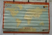Large Vintage Classroom hanging world map