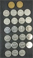 25 assorted nickels dating as far back as 1929