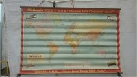 Two Vintage classroom hanging world maps