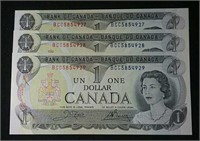 Three 1973 Uncirculated consecutive $1 bills