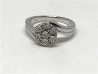 4B- Sterling Silver Diamond Ring - Size 7 1/4