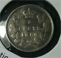 Rare 1886 "Large 6" Canada 5 cent coin