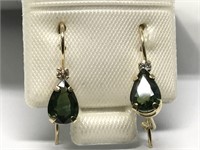 28B- 10k Gold Green & White Sapphire Earrings