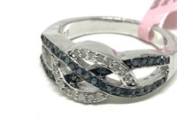 22B- Sterling Blue & White Diamond Ring - Sz 6 3/4