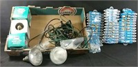 Large lot of clips, flood lights and bulbs