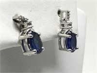 19B- Sterling Sapphire & Diamond Earrings