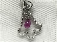 24B- 14k White Gold Ruby & Diamond Pendant