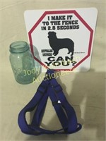 Dog body harness & Aust Shepard yard sign