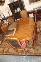 Vintage French Table w/ 6 cane back Chairs