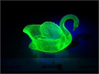 Vaseline Glass Swan Salt Bowl 2