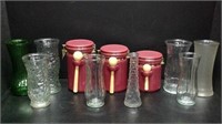 8 Glass Vases & 3 Matching Alacarte Canisters