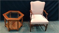 Cherry Arm Chair & Glass Top Side Table