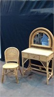 Spectacular Wicker Vanity W/ Matching Chair