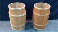 Two Matching Oak Wood Barrels