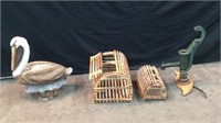 Concrete Pelican, Wooden Crab Traps & Water Pump