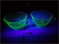 Pair of Vaseline Glass Punch Cups