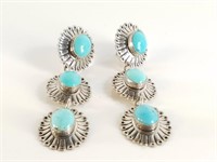 STERLING SILVER SIGNED QT TURQUOISE EARRINGS
