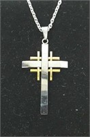 Stainless Steel & Gold Colored Cross Necklace