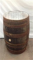 Vintage Decorative Oak Barrel With Metal Bands