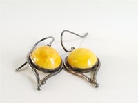 STERLING SILVER EARRINGS W LARGE YELLOW STONES