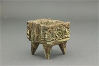 Chinese Archaic Jade Carved 4 Legged Square Censer