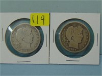 Two Barber Silver Half Dollars - 1908-O and 1912-D