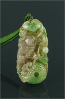 Chinese Green Lotus Jade Pendant