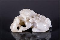 Chinese White Jade Carved Lion