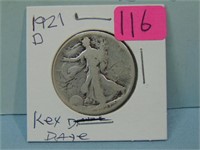 1921-D Walking Liberty Silver Half Dollar - Key Da