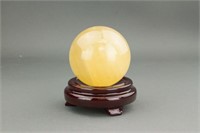 Chinese Agate Carved Ball with Stand