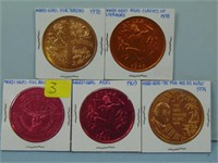 Lot of Five Mardi Gras Tokens - 1969, 1974, 1978,