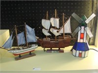 Two Handcrafted Nautical Décor- Model Ships & Stai