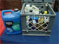 Crate of Assorted Oil, Carburetor Cleaner & More
