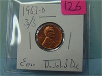 1963-D 3/3 Doubled Die Lincoln Error Penny