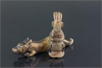 Chinese Archaistic Hardstone Carved Dragon and Man