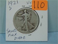 1921-S Walking Liberty Silver Half Dollar - Semi-K