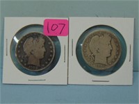 Two Barber Silver Half Dollars - 1909-S and 1901