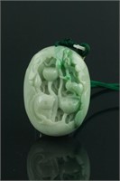 Chinese Green Jade Carved Lotus Pendant