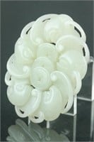 Chinese Fine White Jade Carved Fu Pendant
