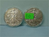 Two 1996 American Silver Eagle Bullion Dollars