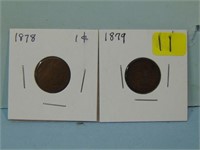 Two Indian Head Pennies - 1878 and 1879