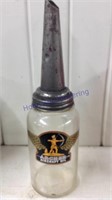 Glass oil bottle with Archer sticker