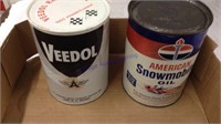 2 oil cans, American Snowmobile & Veedol