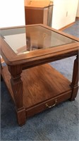 Glass top end table with drawer 22 x 27 x 21 tall